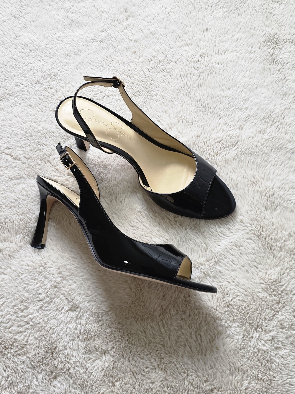 Jessica Simpson Black Patent Slingback Peep-Toe Heels  For Women
